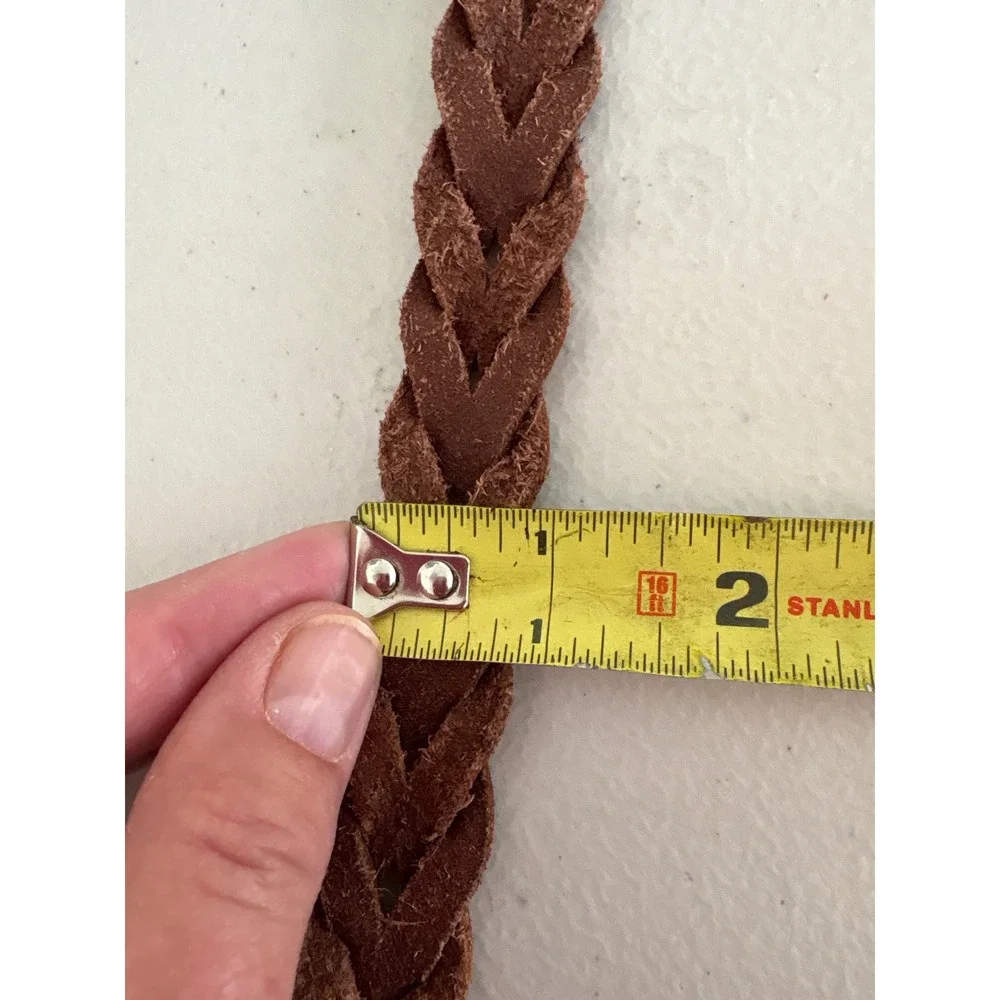 Dark Brown Braided Genuine Leather Belt Brass Buckle Boho S/M
